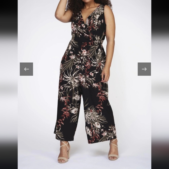 Dex Pants - Dex Black & Cayenne Tropical Floral Jumpsuit